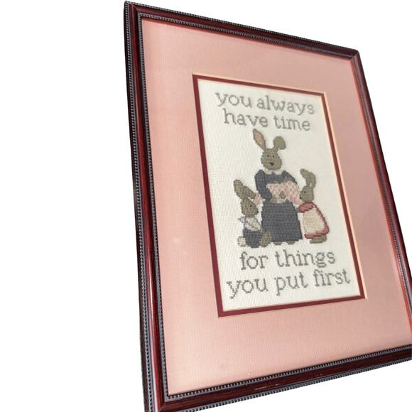 Framed Bunny Cross Stitch Art – “You Always Have Time” Quote, Collectors Gallery - Picture 5 of 6